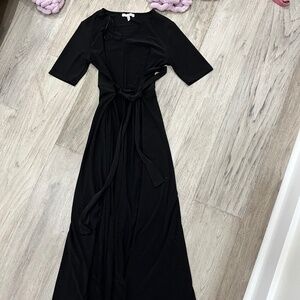 Long black evening prom casual dress city life tie low cut